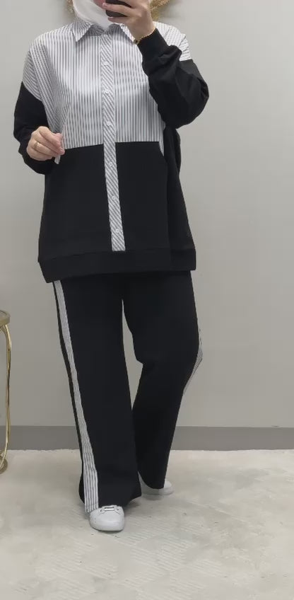 Two-piece black & white tracksuit set