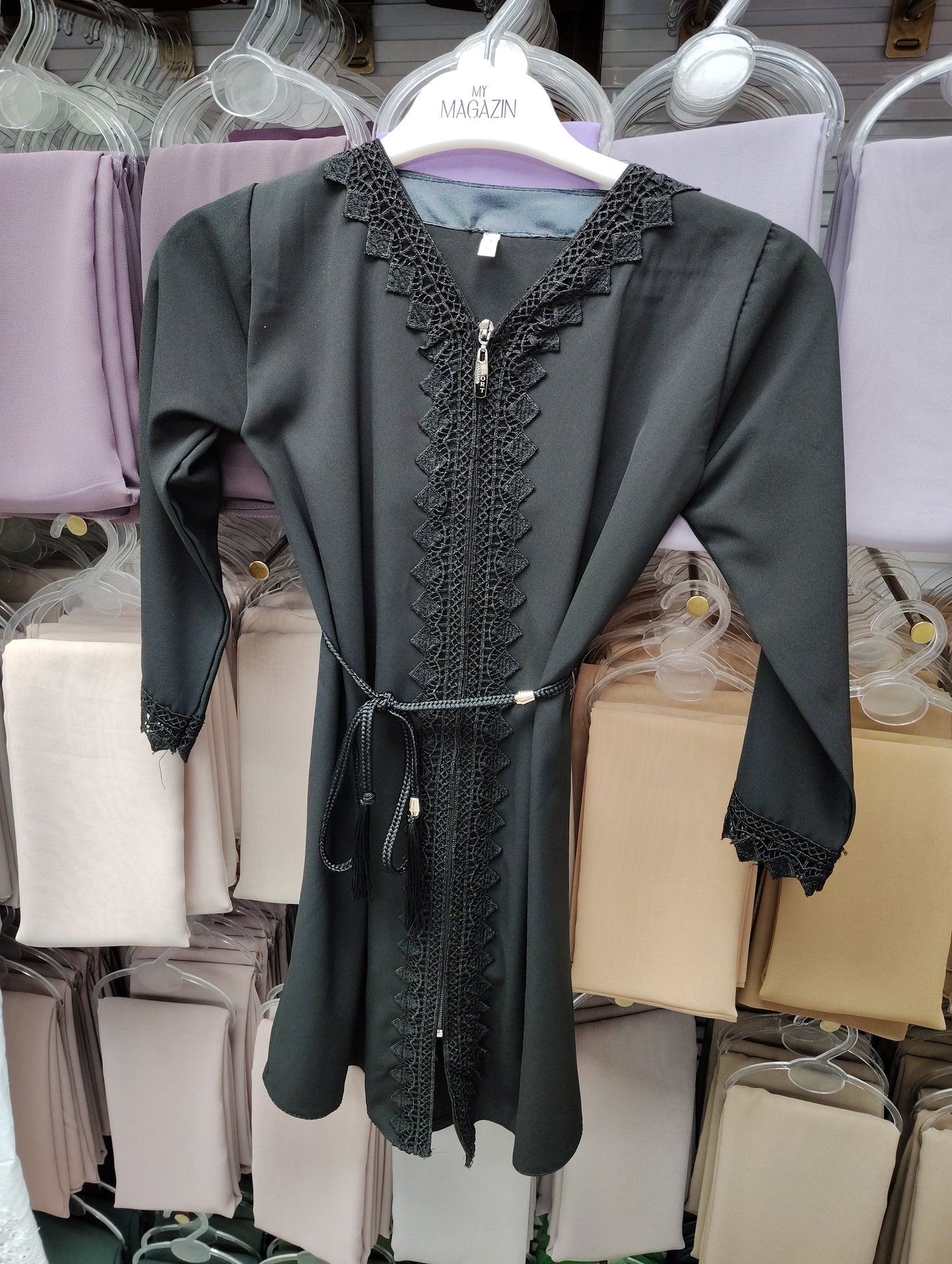 Intricate embroidered lace kids abaya